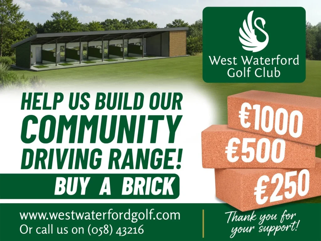 Text reads: help us build our community driving range - buy a brick.